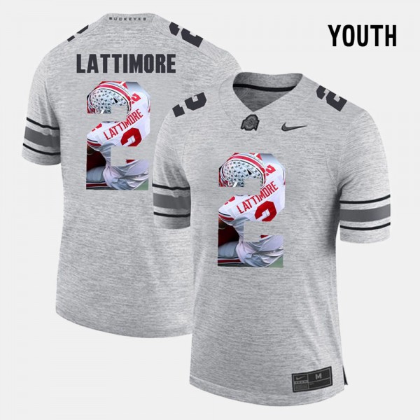 Ohio State Buckeyes Marshon Lattimore Youth #2 Gray Pictorial Gridiron Fashion College Football Jersey 2404SZEY1